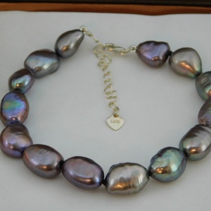 Gyöngy Karkötő Ezüst 925 Állítható Kapoccsal, Gyöngyház Fekete/Multikolor Baroque Gyöngyökkel - ékszer - karkötő - gyöngyös karkötő - Meska.hu