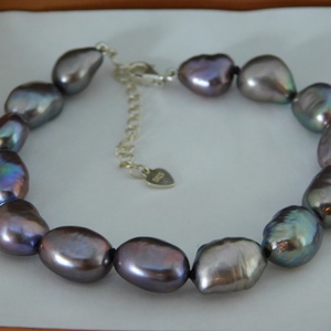 Gyöngy Karkötő Ezüst 925 Állítható Kapoccsal, Gyöngyház Fekete/Multikolor Baroque Gyöngyökkel - ékszer - karkötő - gyöngyös karkötő - Meska.hu