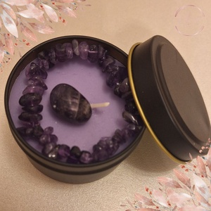 Édes álom - levendula illatú szója gyertya Ametiszt ásványkarkötővel, Karácsony, Karácsonyi lakásdekoráció, Karácsonyi illatgyertya, mécses, Gyertya-, mécseskészítés, MESKA