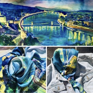 Natúr selyem  sál-festmény Ragyogó Budapest147x53cm -  - Meska.hu