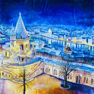 Fényes Budapest selyemfestmény/kendő - Meska.hu