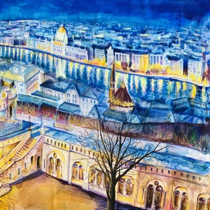 Fényes Budapest selyemfestmény/kendő - ruha & divat - sál, sapka, kendő - kendő - Meska.hu