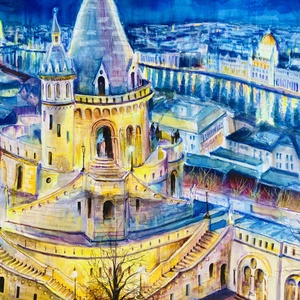 Fényes Budapest selyemfestmény/kendő - ruha & divat - sál, sapka, kendő - kendő - Meska.hu