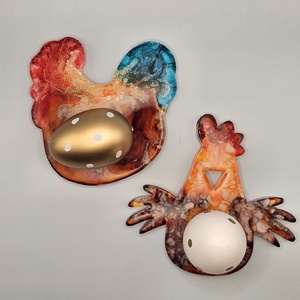 Húsvéti tojásalátét � kézzel készült epoxi kakas / tyúk forma - otthon & életmód - dekoráció - húsvéti asztaldíszek - Meska.hu