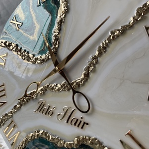 40cm-es Egyedi epoxy falióra � zöld-arany geoda stílus  - otthon & életmód - dekoráció - fali és függő dekoráció - falióra & óra - Meska.hu