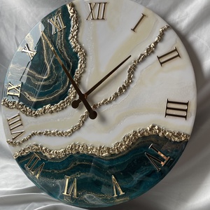 40cm-es Egyedi epoxy falióra � zöld-arany geoda stílus  - otthon & életmód - dekoráció - fali és függő dekoráció - falióra & óra - Meska.hu