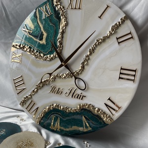 40cm-es Egyedi epoxy falióra � zöld-arany geoda stílus  - otthon & életmód - dekoráció - fali és függő dekoráció - falióra & óra - Meska.hu