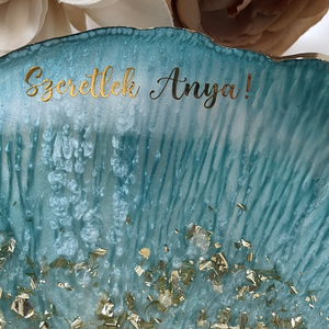 Egyedi epoxy tál � Anyák napi ajándék, arany díszítéssel - otthon & életmód - dekoráció - asztal és polc dekoráció - dekorációs tál, tartó - Meska.hu
