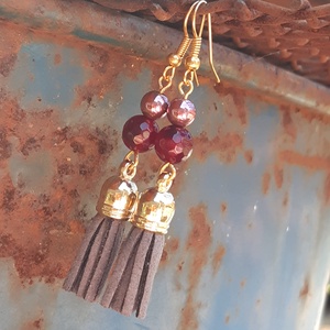 Szürke bojt-ásványos fülbevaló, Ékszer, Rojtos fülbevaló, Fülbevaló, Ékszerkészítés, MESKA