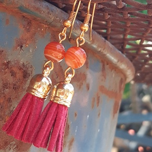 Pink színű bojt-ásványos fülbevaló, Ékszer, Rojtos fülbevaló, Fülbevaló, Ékszerkészítés, MESKA