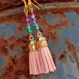 Rózsaszín bojt fülbevaló - ékszer - fülbevaló - rojtos fülbevaló - Meska.hu