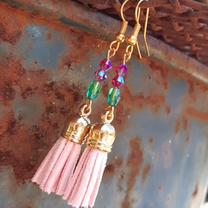 Rózsaszín bojt fülbevaló - Meska.hu