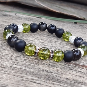 Varázslat-peridot-achát-jáde ásványos karkötő, Ékszer, Karkötő, Ásványkarkötő, Gyöngyfűzés, gyöngyhímzés, Ékszerkészítés, MESKA