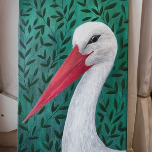 Akril gólya festmény feszített vászonon - KERET NÉLKÜL - művészet - festmény - akril - Meska.hu