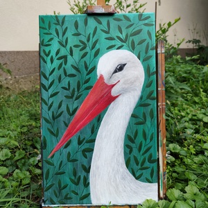 Akril gólya festmény feszített vászonon - KERET NÉLKÜL - művészet - festmény - akril - Meska.hu