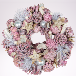 Tobozos, bogyós rózsaszín koszorú 24 cm, Karácsony, Adventi díszek, Adventi ablakdekoráció, Virágkötés, Meska