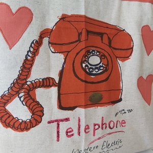 Lenvászon retró telefonos táska + neszesszer - táska & tok - kézitáska & válltáska - válltáska - Meska.hu