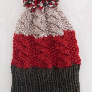 Meleg színekkel kötött gyermek sapka pom-pom díszítéssel - ruha & divat - sál, sapka, kendő - sapka - Meska.hu