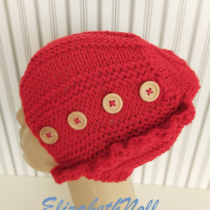 Piros bordás sapka gombokkal, Ruha & Divat, Sál, Sapka, Kendő, Sapka, Kötés, MESKA