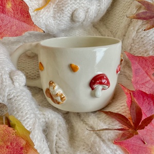 Mókus-Gomba-falevél bögre - otthon & életmód - konyhafelszerelés, tálalás - tálalás - bögre & csésze - Meska.hu