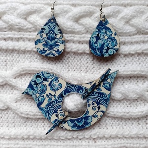 A boldogság kék madara - sáltű és fülbevaló szett - Meska.hu