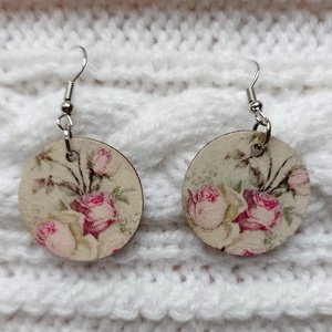 Rózsás, fa sáltű (hajtű) és fülbevaló szett - ékszer - ékszerszett - Meska.hu