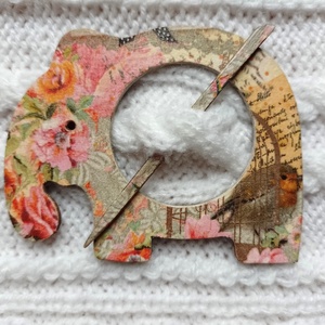 Elefánt formájú, dekupázsolt, fa sáltű / hajtű + fülbevaló szett - ékszer - ékszerszett - Meska.hu