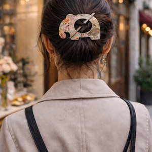 Elefánt formájú, dekupázsolt, fa sáltű / hajtű + fülbevaló szett - Meska.hu