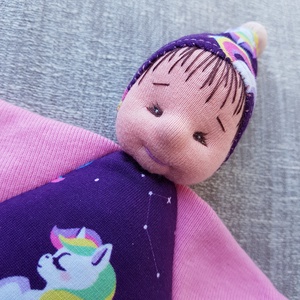 Kiscsillag, unikornisos rózsaszín-lila textilbaba, alvóka, hurcibaba, rongybaba - játék & sport - Meska.hu