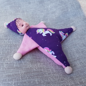 Kiscsillag, unikornisos rózsaszín-lila textilbaba, alvóka, hurcibaba, rongybaba - játék & sport - Meska.hu