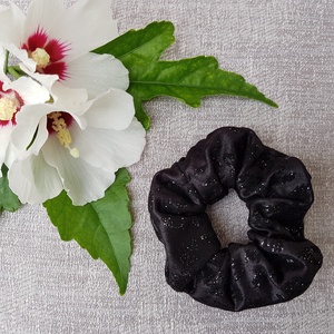 Textil hajgumi, scrunchie - fekete - kb. 8-9 cm - Meska.hu