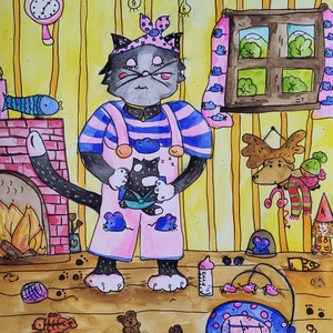 Cica mama festmény!, Művészet, Grafika & Illusztráció, Művészi nyomat, Festészet, MESKA