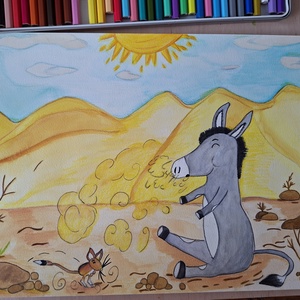 Csacsi a sivatagban találkozik ugróegérrel!, Művészet, Grafika & Illusztráció, Művészi nyomat, Festészet, MESKA