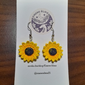 Napraforgó fülbevaló, Ékszer, Fülbevaló, Fülékszer, Agyagozás, Ékszerkészítés, MESKA