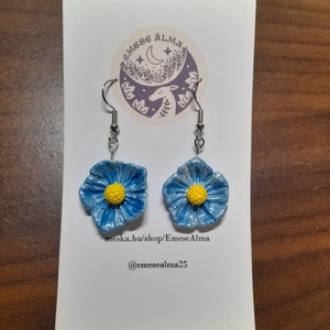 Kék virág fülbevaló, Ékszer, Fülbevaló, Fülékszer, Agyagozás, Ékszerkészítés, MESKA