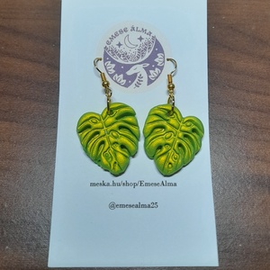 Monstera fülbevaló, Ékszer, Fülbevaló, Fülékszer, Ékszerkészítés, Gyurma, MESKA
