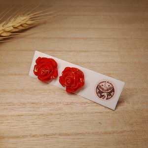 Aranyozott rózsás bedugós fülbevaló, Ékszer, Fülbevaló, Fülékszer, Ékszerkészítés, Gyurma, MESKA