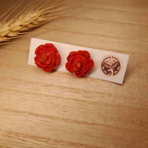 Csillámló rózsás bedugós fülbevaló, Ékszer, Fülbevaló, Fülékszer, Ékszerkészítés, Gyurma, MESKA