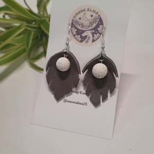 Bőr-lávakő Fülbi, Ékszer, Fülbevaló, Lógó fülbevaló, Bőrművesség, Ékszerkészítés, MESKA