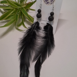 Fekete toll, Ékszer, Fülbevaló, Lógó fülbevaló, Bőrművesség, Ékszerkészítés, MESKA