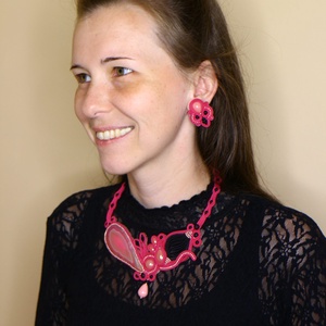 Pink achát sujtás nyakék és porcelán fülbevaló - ékszer - ékszerszett - Meska.hu