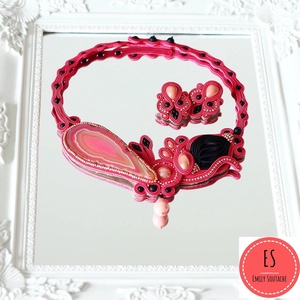 Pink achát sujtás nyakék és porcelán fülbevaló - ékszer - ékszerszett - Meska.hu