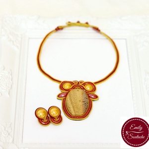 Jáspis nyaklánc és fülbevaló sujtás ékszerszett, Ékszer, Ékszerszett, Ékszerkészítés, Gyöngyfűzés, gyöngyhímzés, MESKA