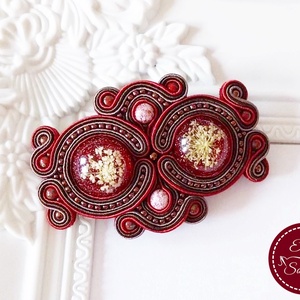 Virágos mintájú különleges sujtás hajcsat bordó - ruha & divat - hajdísz & hajcsat - hajdísz - Meska.hu