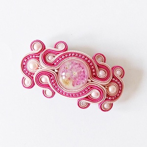 Pink nagy sujtás hajcsat szárított virággal - ruha & divat - hajdísz & hajcsat - hajdísz - Meska.hu