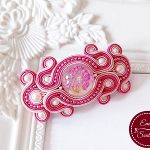 Pink nagy sujtás hajcsat szárított virággal - ruha & divat - hajdísz & hajcsat - hajdísz - Meska.hu