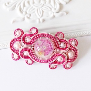 Pink nagy sujtás hajcsat szárított virággal - ruha & divat - hajdísz & hajcsat - hajdísz - Meska.hu