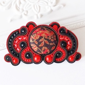 Virágos mintájú különleges sujtás hajcsat piros fekete, Ruha & Divat, Hajdísz & Hajcsat, Hajdísz, Gyöngyfűzés, gyöngyhímzés, Ékszerkészítés, MESKA