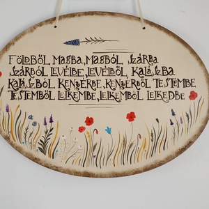 Mezei virágos ovális tábla imával, Otthon & Életmód, Dekoráció, Ajtó- és ablak dekoráció, Ajtódísz & Kopogtató, Festett tárgyak, MESKA