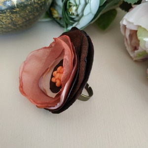 Rozsda Szaténvirág állítható gyűrű - ékszer - gyűrű - gyöngyös gyűrű - Meska.hu